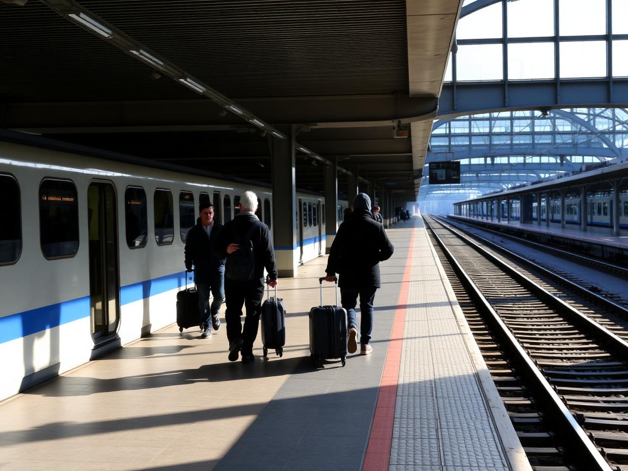 Passageiros com malas em uma plataforma de estação de trem na Noruega